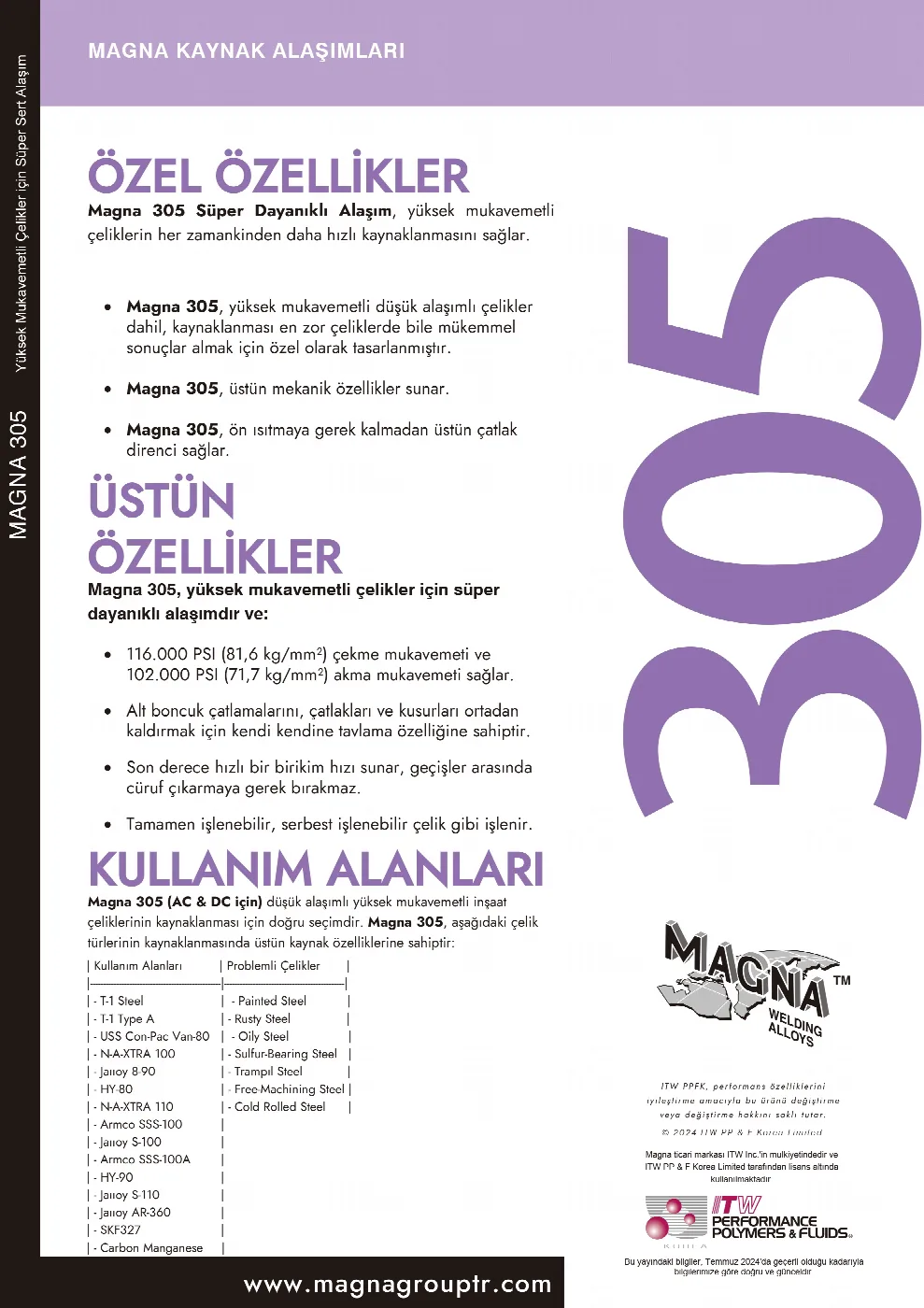 Magna 305 Türkçe teknik föy, sayfa 2