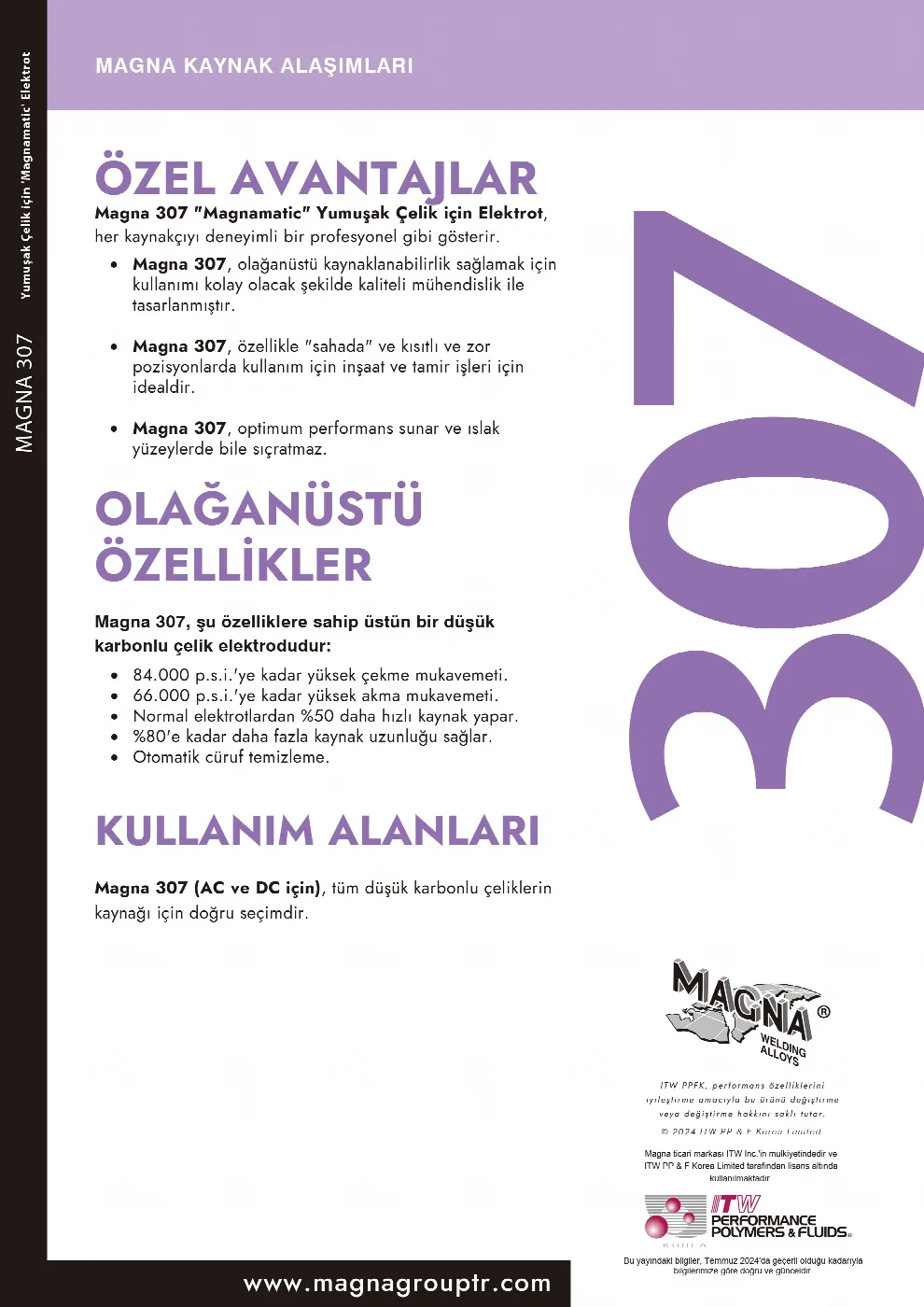 Magna 307 Türkçe teknik föy, sayfa 2